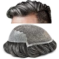 Vista 21 de Sistema de cabello de encaje francés para hombres, pieza de cabello humano real, encaje frontal, tupé, nudo blanqueado, línea capilar natural