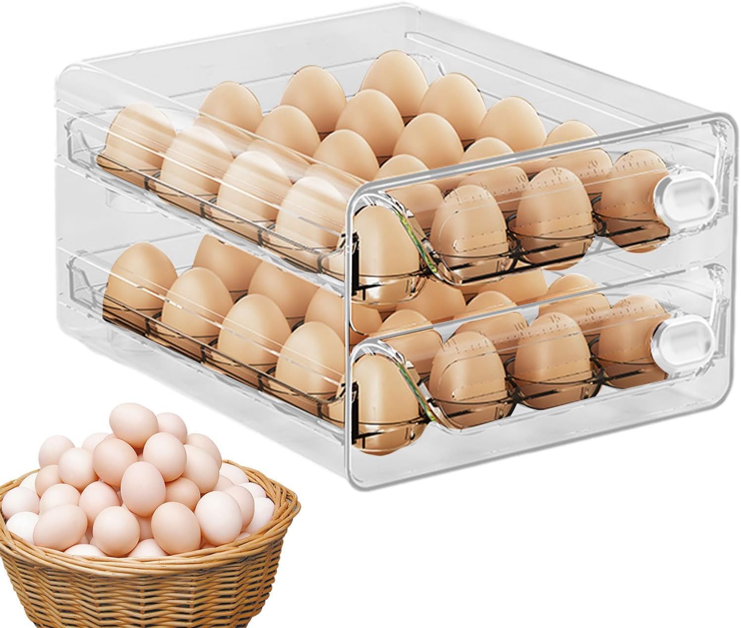 Home Storage Egg Container, Stackable Transparent Drawer Container,Egg Organizer for Apartment Kitchen Cupboard Shelf Outdoor Table Cooking Baking Holiday Birthday