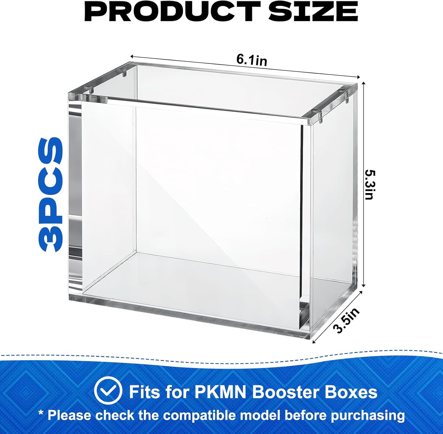 3 Pack Booster Box Acrylic Case Stackable Compatible with PKMN Booster Boxes Cases Protector Magnetic 5mm Thick Clear Booster Display Box for Trading Card Collectors