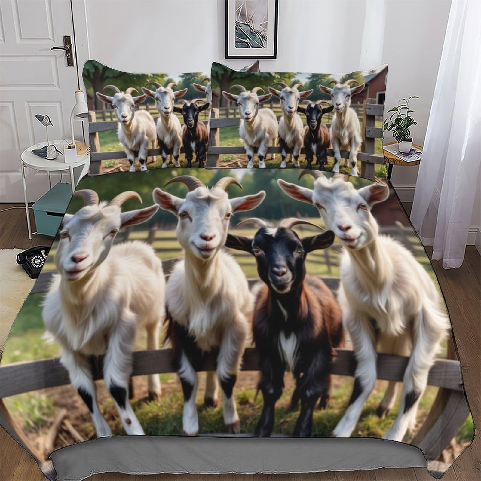Goat Bedding Set Duvet Cover 2 PCs With Pillowcases Soft Microfiber Quilt Cover Suitable for Children Teens Adults Single(135x200cm)