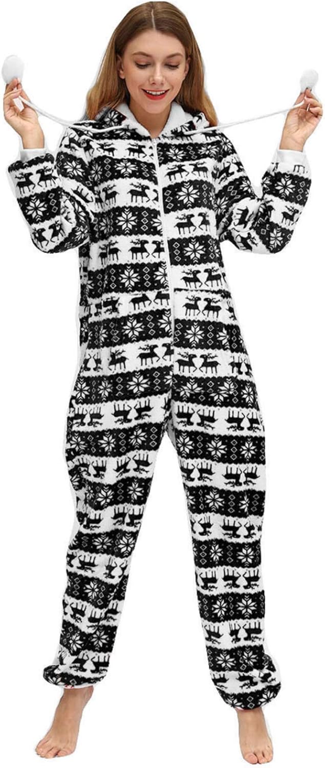 Honeystore Women's Reindeer Christmas Pajamas One Piece Family Romper Sleepwear : Clothing, Shoes & Jewelry