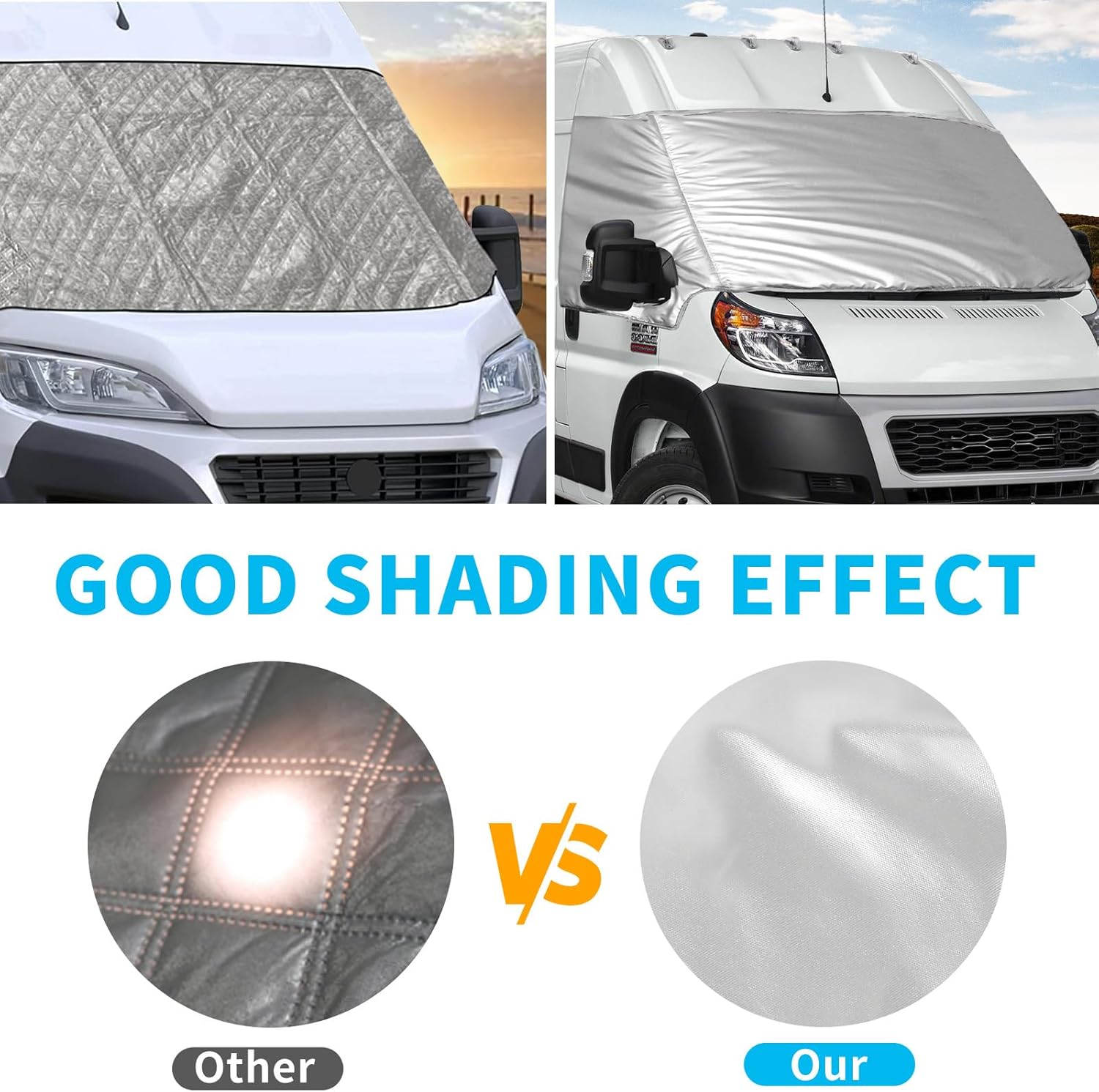 Custom Fit Silver Windshield Sun Shade Cover Compatible with 2014-2022 Ram ProMaster 1500 Van for Privacy Blockout UV Reflector Snow Protection