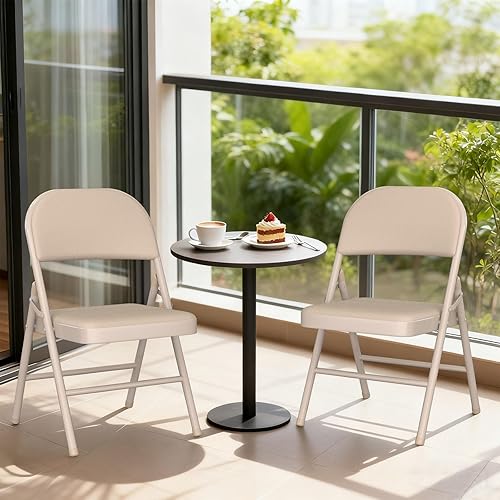 Miniatura 2 de YLGJ&TIDY Paquete de 10 sillas plegables con cojín con marco de acero acolchado de cuero, sillas plegables portátiles apilables de metal para