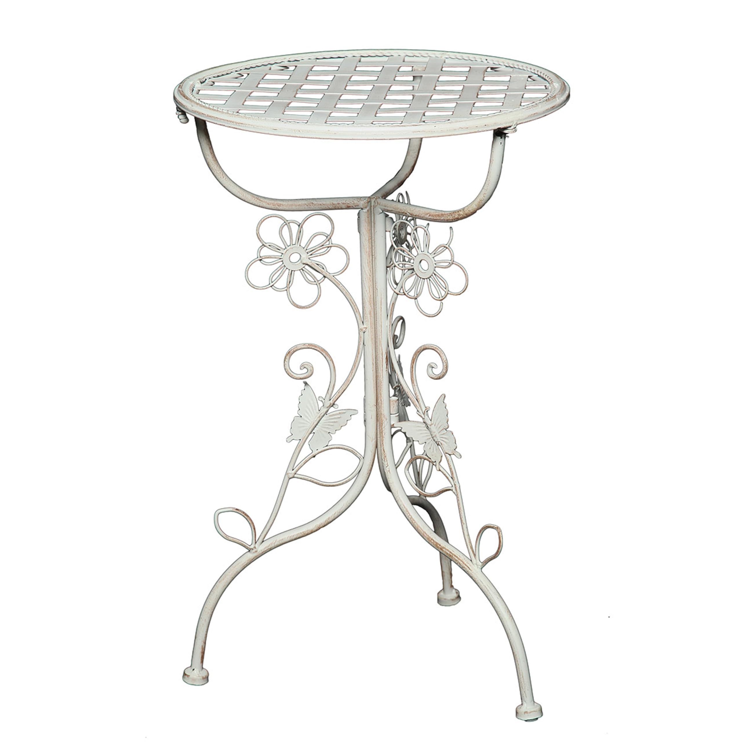 Fantazyjny stolik pomocniczy Flora | żelazny, antyczny biały, shabby design | kawowy, stół ogrodowy, styl vintage, stolik na balkon