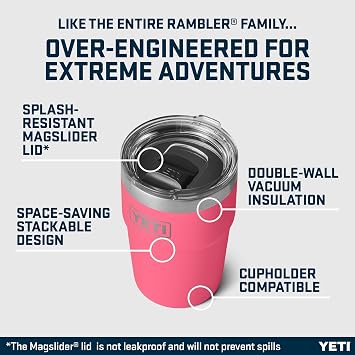 YETI Rambler 16 oz (473 ml) Stackable Cup, Tropical Pink