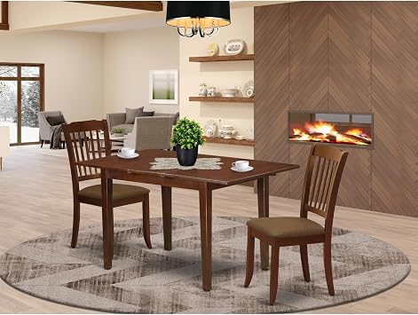 HomeStock 3Pc Dinette Set - Kitchen Table & Chairs - Mahogany Finish - Small Space Dining Room Set