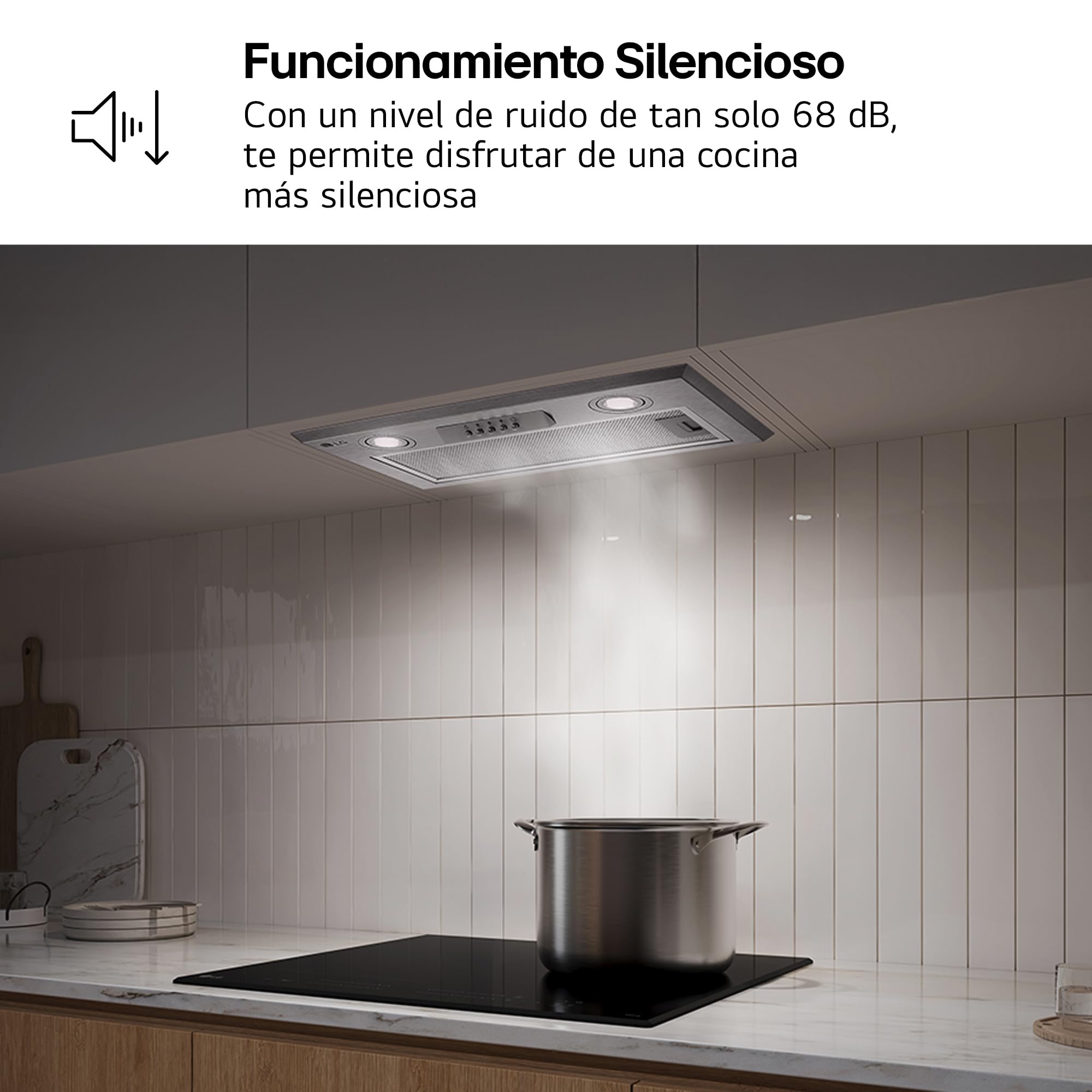 LG HE3Z2415S - Campana extractora integrable, grupo filtrante, 60 cm, 600 m³/h, 3 niveles de potencia, Color Inox, Clase energética C