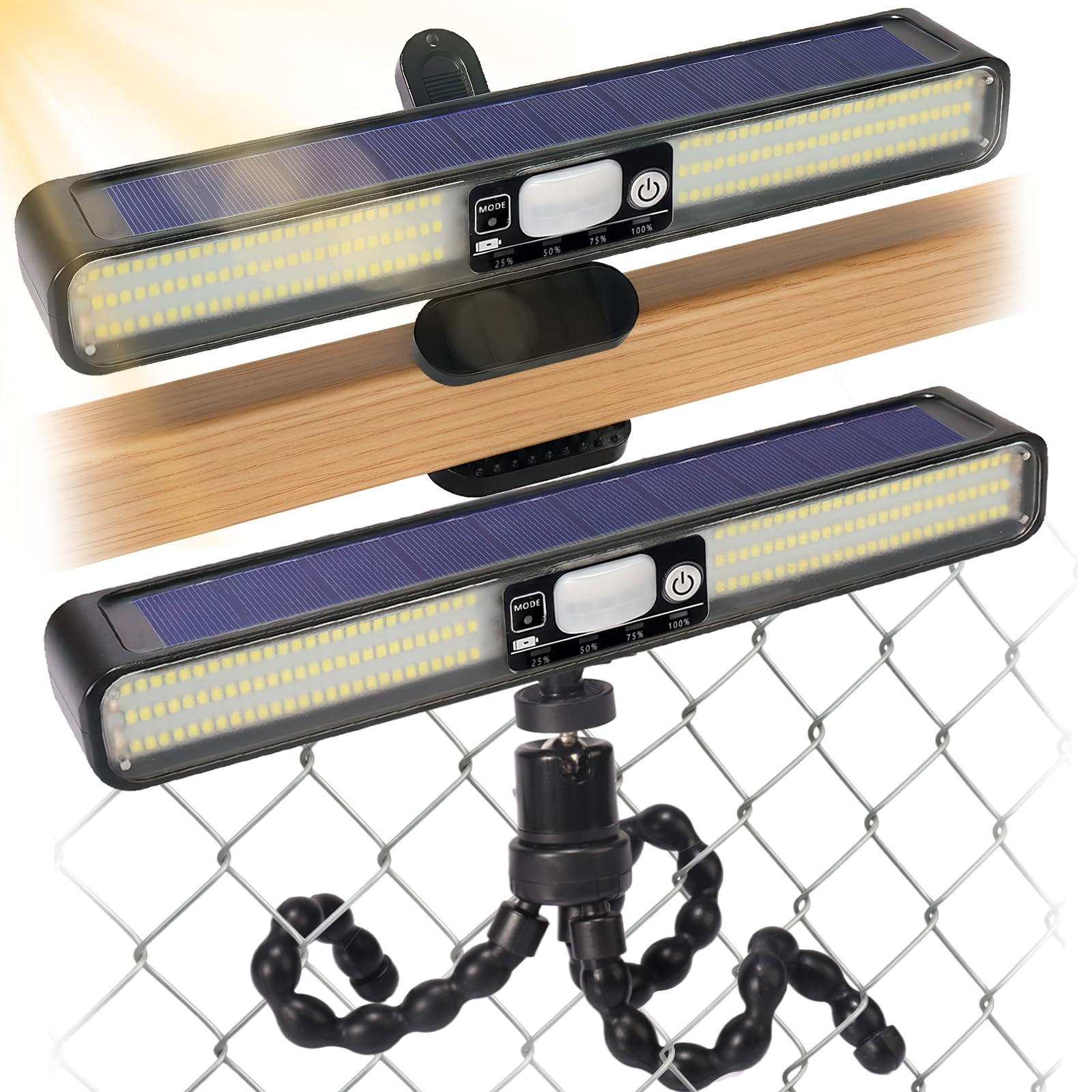 SHANNA Luminaire Exterieur Solaire, Lumiere Solaire Exterieur Pieuvre, Lampe Solaire Avec Capteur De Mouvement, Alimentation Usb Et Solaire, 700lm Pour Terrasse, ClôTure, Jardin, 2Pack