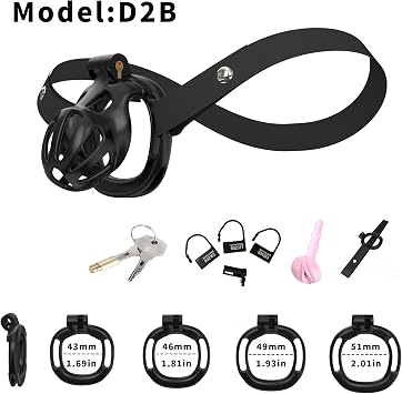 Men's Skeleton Resin Protective cage with Small Bars and 4 Sizes of Rings with 1 Fixed Belt (Black, D2)