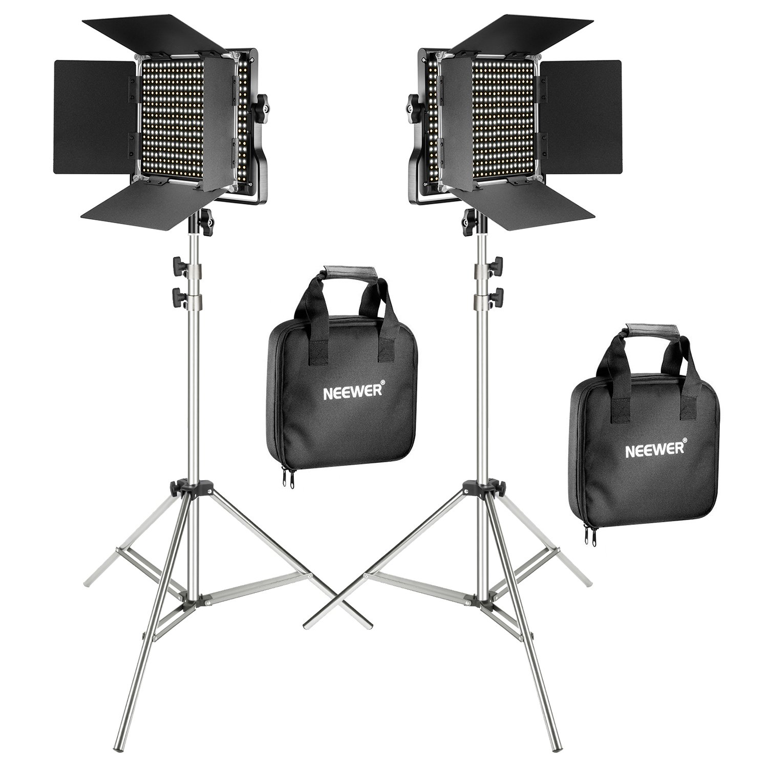 Neewer Lot de 2 660 LED Flash de Studio Lampe Vidéo avec Pied Lumineux 2 m 3200-5600K CRI 96+ LED Réglable Bicouleur avec Monture U Coupe-Flux pour Portrait Studio Youtube Vidéo