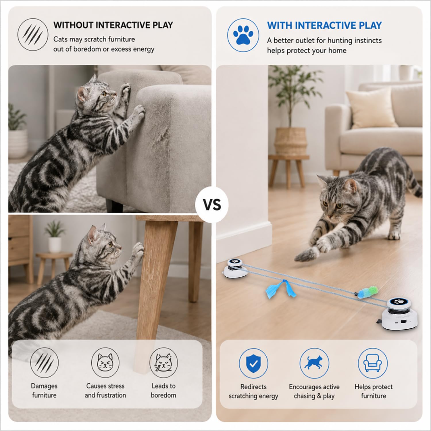 Interaktives Spielzeug für Katzen mit Fernbedienung,Aufladbar | Auto/Manuell,Timer,Leiser,Katzenspielzeug für den Innenbereich,Fangspiele&Bewegung Einstellbare Geschwindigkeit -Weiß