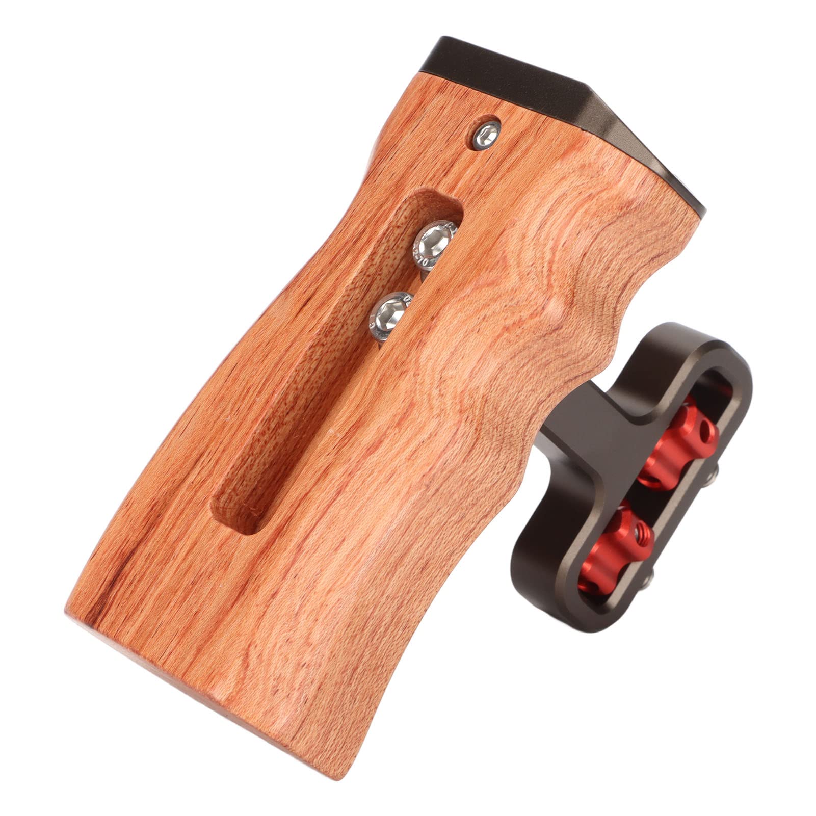 Impugnatura laterale universale in legno, manico in legno naturale brasiliano per fotocamera DSLR, impugnatura ergonomica regolabile con slitta fredda e foro filettato da 1/4 di pollice per microfoni