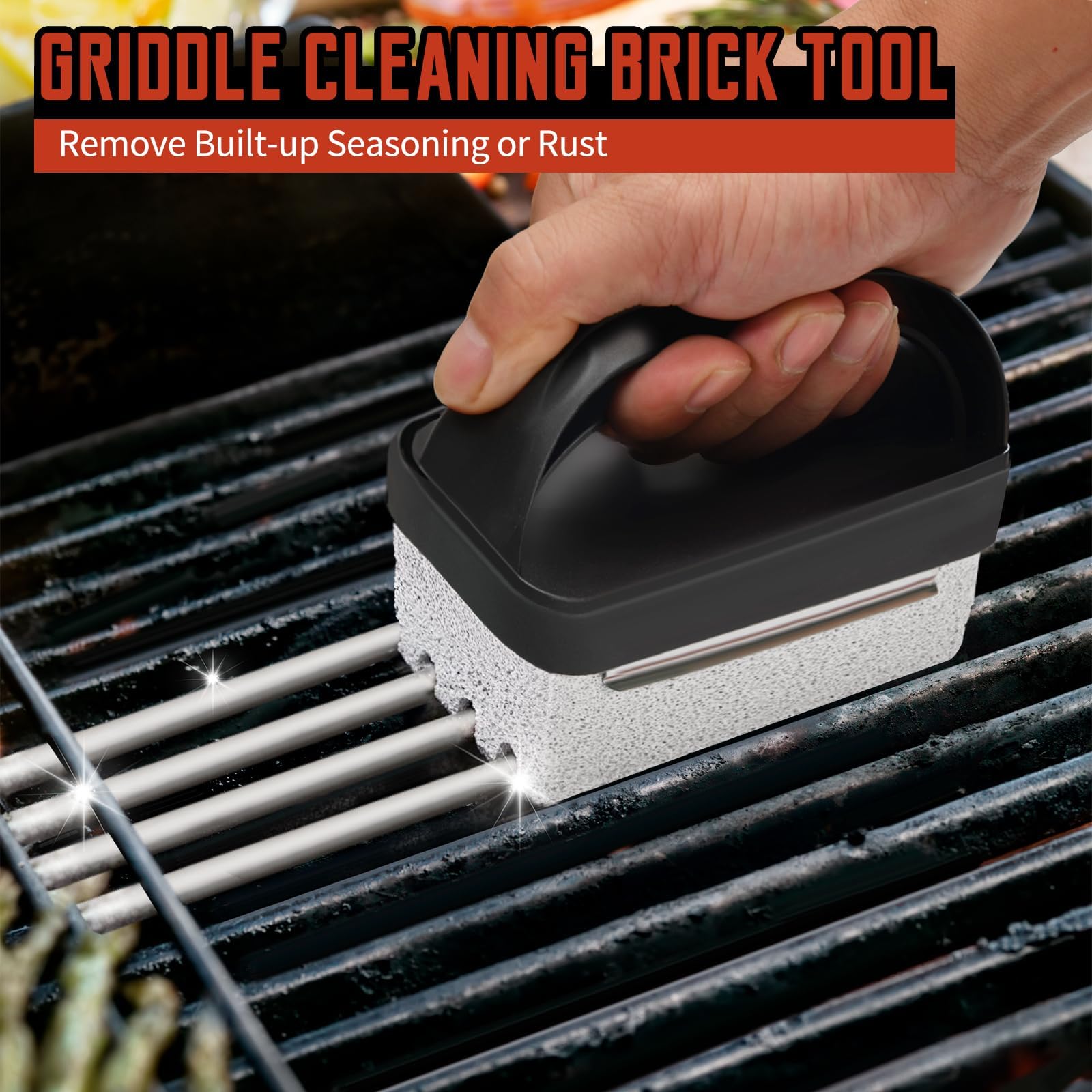 Grill-Reinigungsset für Blackstone, robuster Schaber und ergonomische Griffe | Kratzfeste Scheuerpads mit flacher Oberseite, Gusseisen, Öfen und Grillflächen, entfernt hartnäckiges Fett leicht