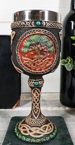 Ebros Colorido nudo celta cósmico árbol sagrado de la vida Yggdrasil copa de vino 5 oz frasco de fertilidad e inmortalidad copa de vino figura
