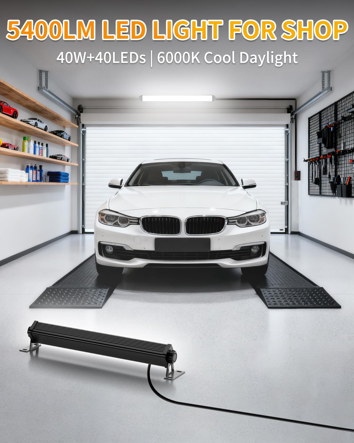 40W LED Shop Lights with 6 6FT Cord Swtich 5400LM Plug in Garage Light 6000K Daylight Work Lights — view 2