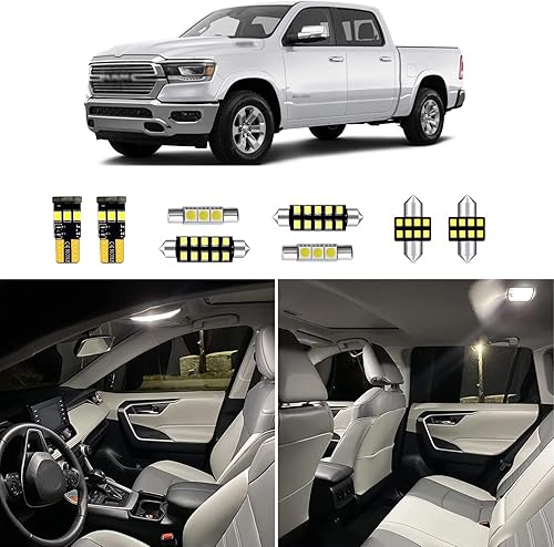 Paquete de 12 luces LED interiores Ram de repuesto para Dodge Ram 1500 2500 3500, 6000 K, color blanco súper brillante, paquete de bombillas LED