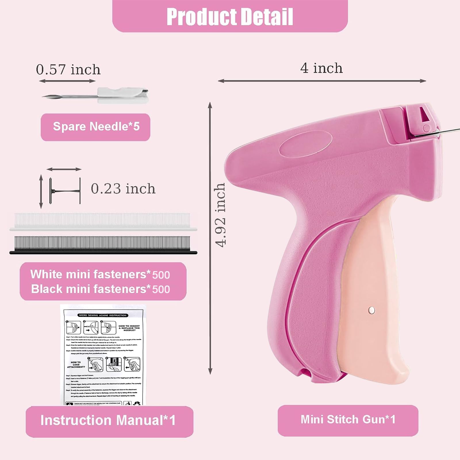 Mini Pistola da Cucire Manuale Portatile con 5 Aghi + 1000 Graffette, Kit di Riparazione Rapida per Abbigliamento e Tende, Set da Viaggio per Riparazioni Tessili