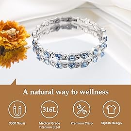 Feraco Magnetic Bracelet for Women Titanium Steel Magnetic Bracelet with Neodymium Magnets & Sparkling Crystals, Christmas Jewelry Gifts (Blue)