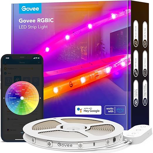 Govee RGBIC LED Strip Lights, 16.4ft WiFi LED Lights Work with Alexa and Google Assistant, Smart LED Strips App Control, DIY, Music Sync, Color Changing Lights for Bedroom, Home Decor