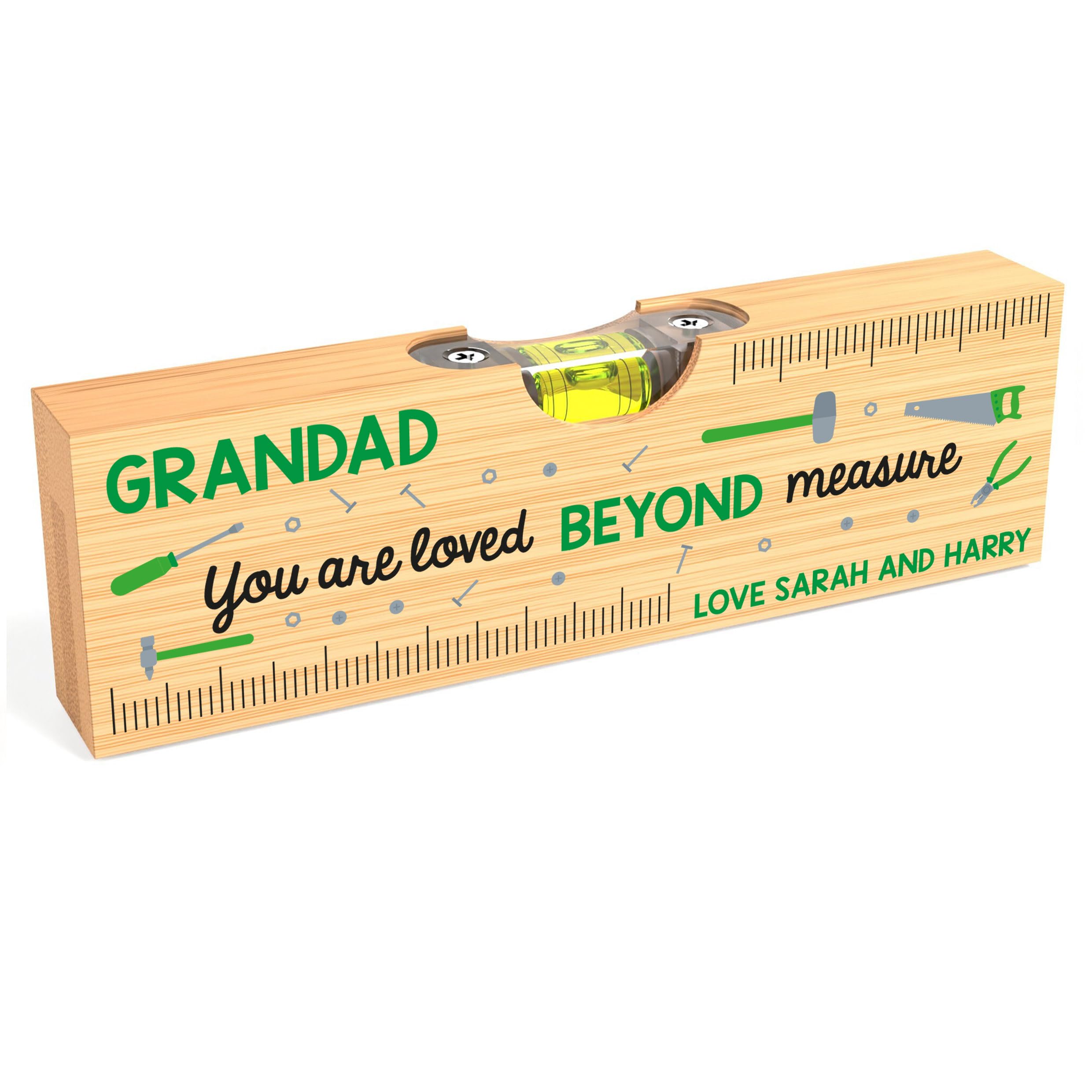 Beecreative Personalised Fathers Day Gifts For Grandad - Custom Wooden Spirit Level and Bottle Opener Gift - Grandad Gifts from Grandchildren