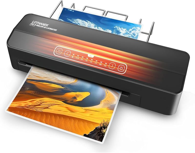 A3 6-Roller Heavy Duty Laminator Machine, 3-10 Mil Without Waiting | LOTHANEK 60S Warm-up, 13 inch Commercial Thermal Laminating Machine, Touch Screen for Home, School Office (Black)