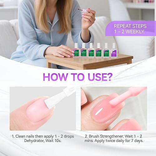 Miniatura 7 de Kit de tratamiento y deshidratador de crecimiento de uñas Kit de reparación 2 en 1 de 0.5 fl oz para uñas débiles dañadas - Fórmula de proteína de