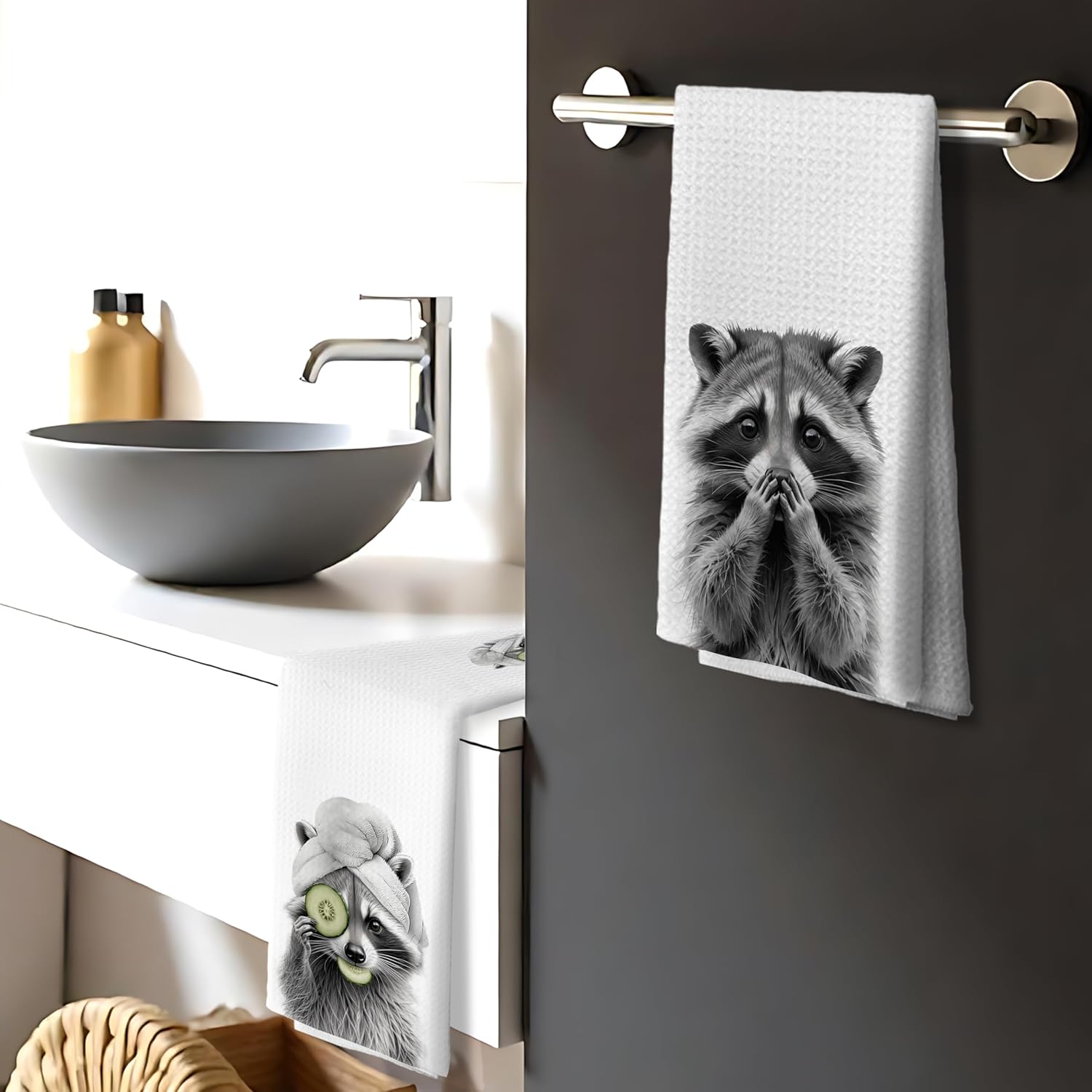 Towel Funny Raccoon Lover Gifts Bathroom Hand Towels Set of 4, Raccoon Bathroom Decor,Cute Kids Hand Towels, 16x24 Inch - Image 4