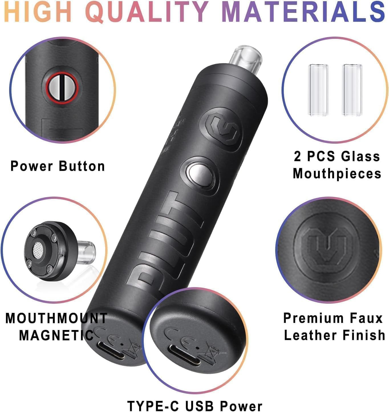 Pluto Vaporizer Kräuter für getrocknete Kräuter Tragbarer Vaporizer Cannabis im Stiftformat mit 3 Temperaturstufen (200 °C/220 °C/240 °C) Design in Lederoptik (Braun)
