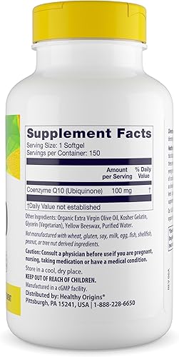 Miniatura 2 de Healthy Origins CoQ10 (Kaneka Q10) 100 mg cápsulas blandas - Suplemento energético y de salud cardíaca - Sin gluten - Sin OMG - 150 cápsulas blandas