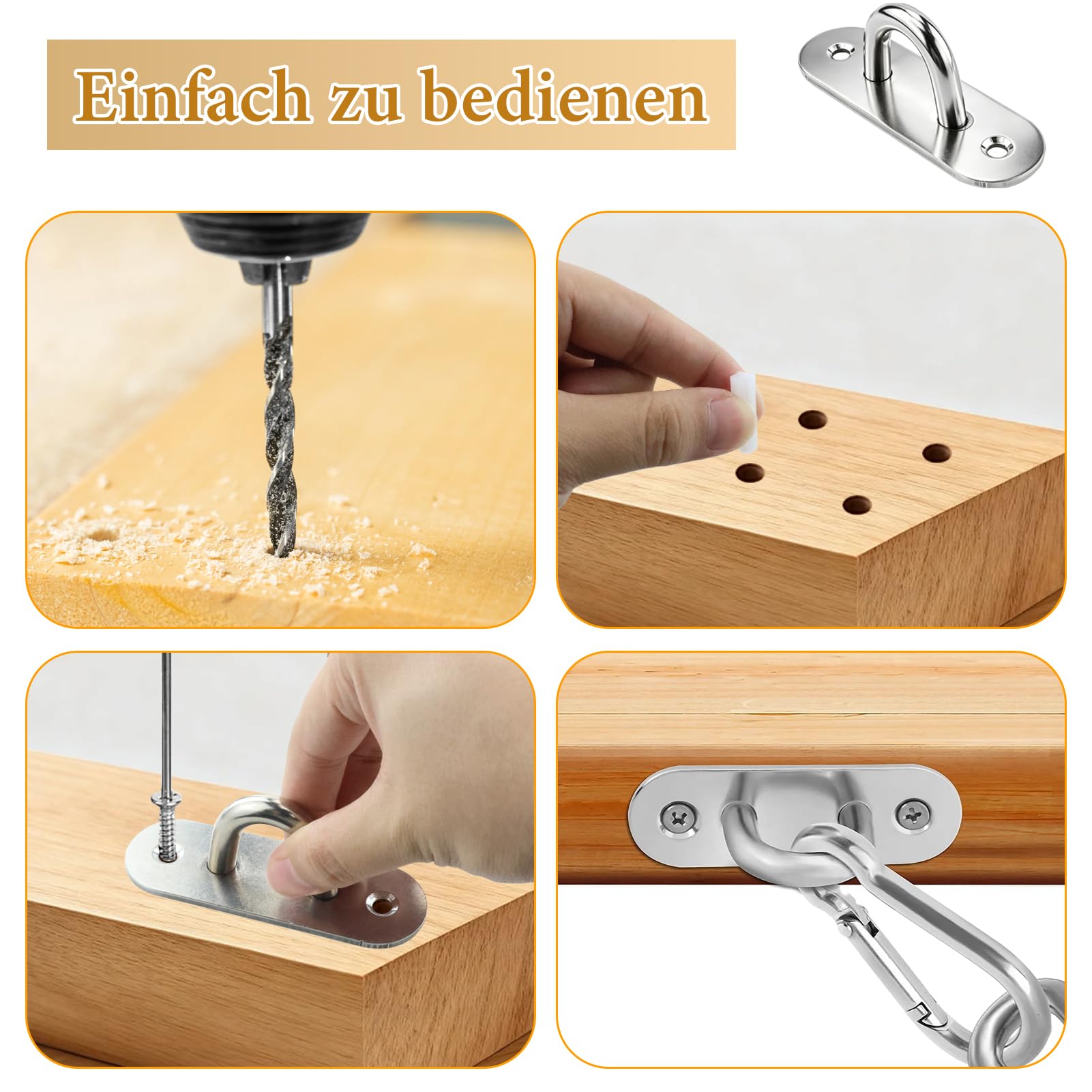 2 Pz Piastra Con Occhiello in Acciaio Inox,Gancio Da Muro Piastra Con Placca Occhiello,Gancio Soffitto Parete Con Occhielli, Gancio Muro Occhielli in Metallo,Sopporta Fino A 250 Kg,Ovale