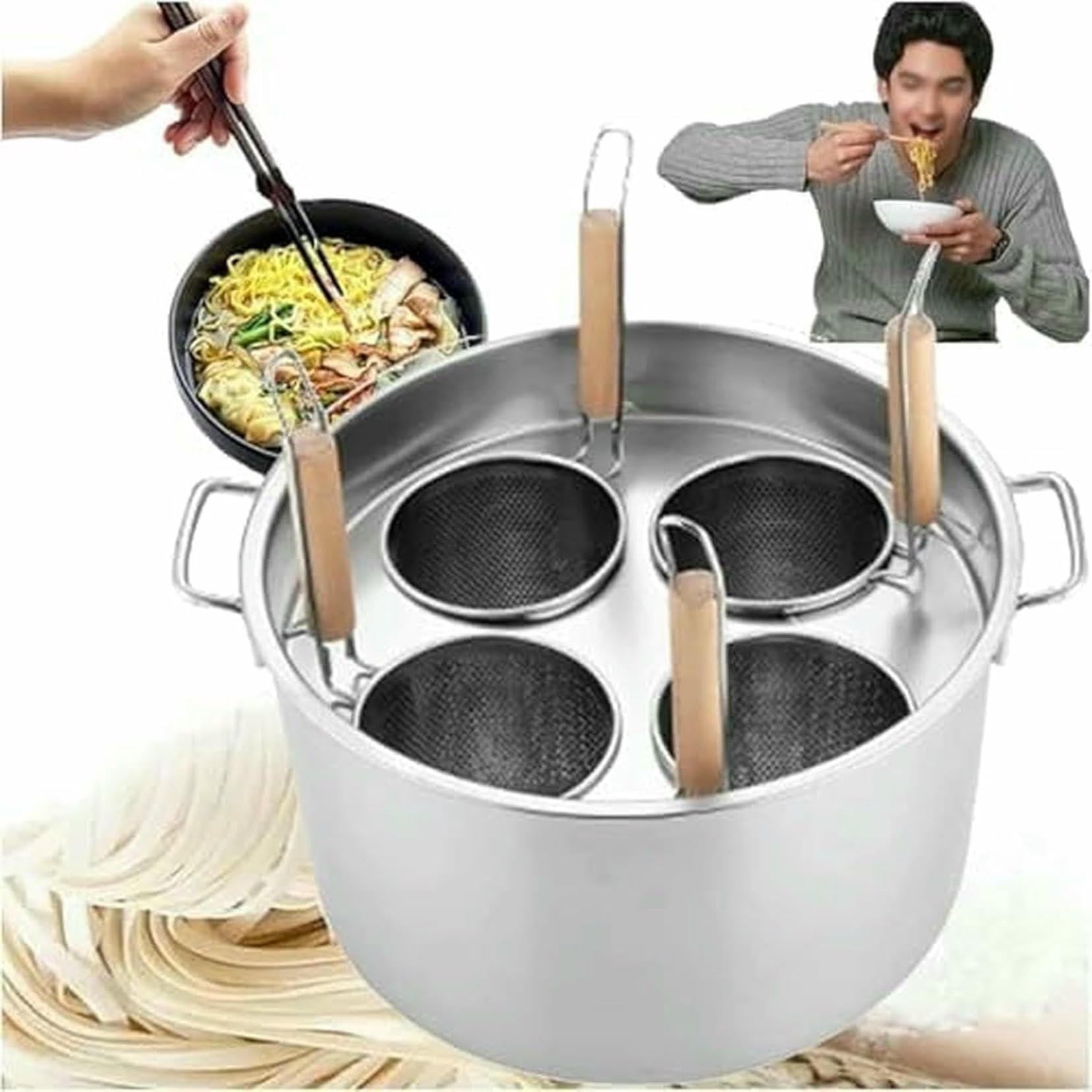 Pots de pâtes multifonctionnels passoire et diviseur intégrés en inox