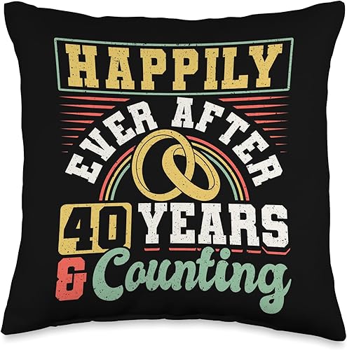 Miniatura 4 de Married Couples Matching Apparel JM0 40th Wedding Anniversary Happily Ever After 40 Years and Throw Pillow, 18x18, Multicolor