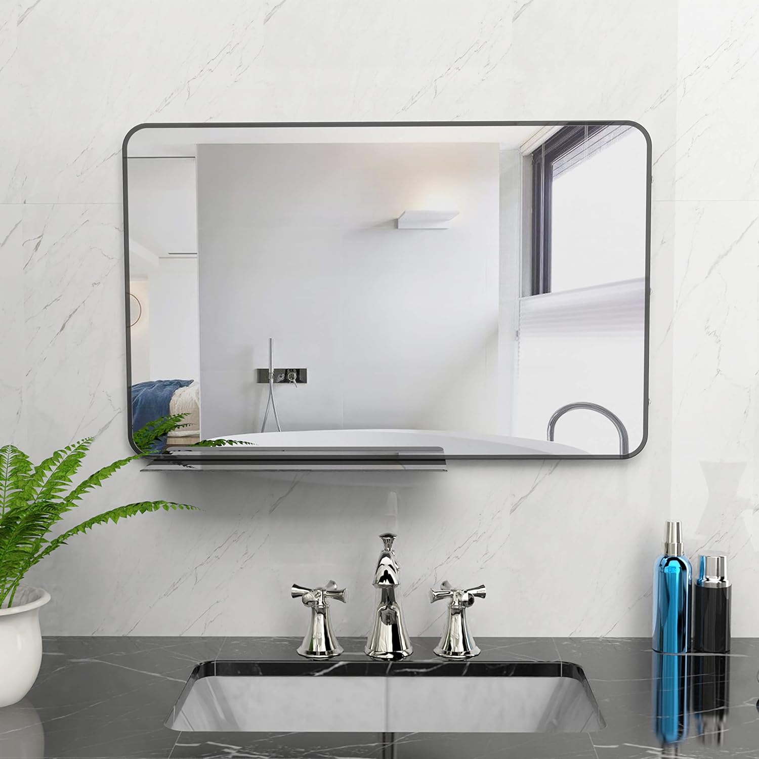 ANYHI Bathroom Wall Mirror with Shelf, 71 x 46 cm Large Rectangular Wall Mirror Living Room ...