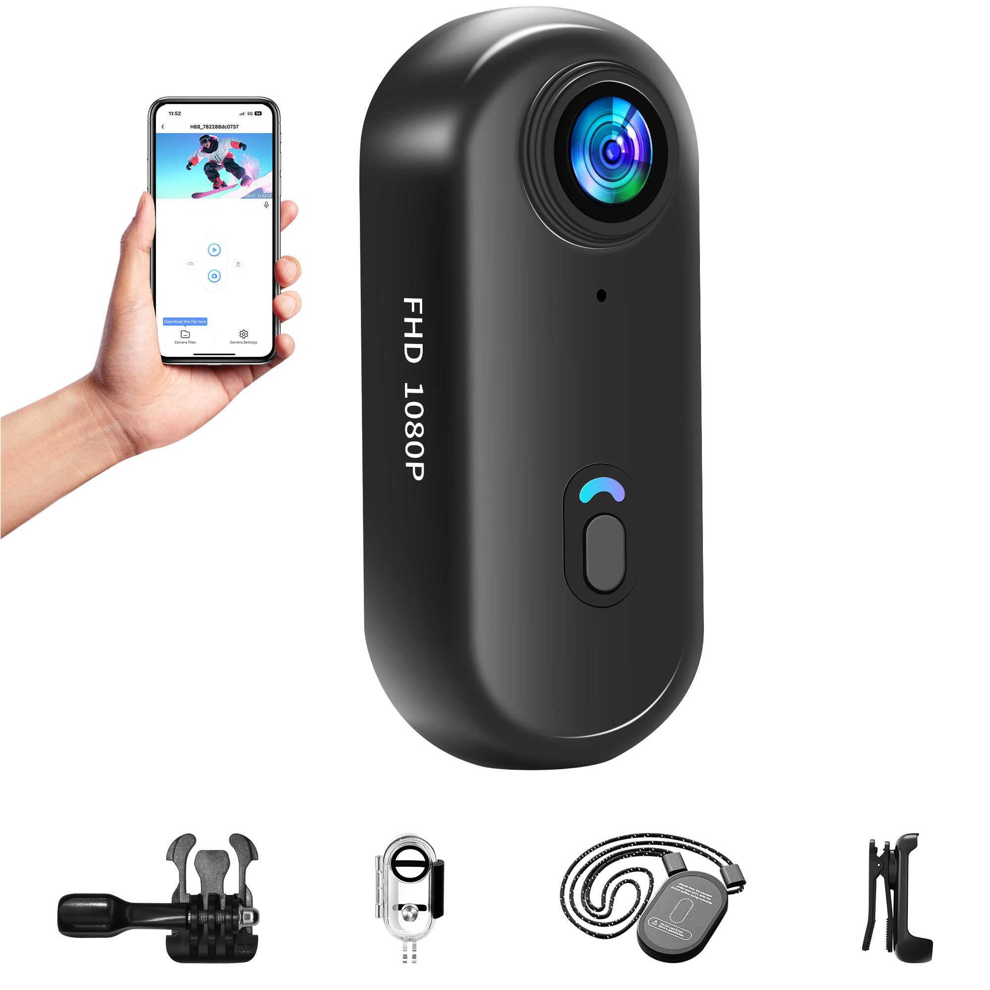 Nouvelle Version Mini Caméra Sport 1080P WiFi Camera de Poche pour Casque Camera Vlog Pieton Étanche jusqu'à 30M pour Les Passionnés d'Aventure Accessoires Multifonctions