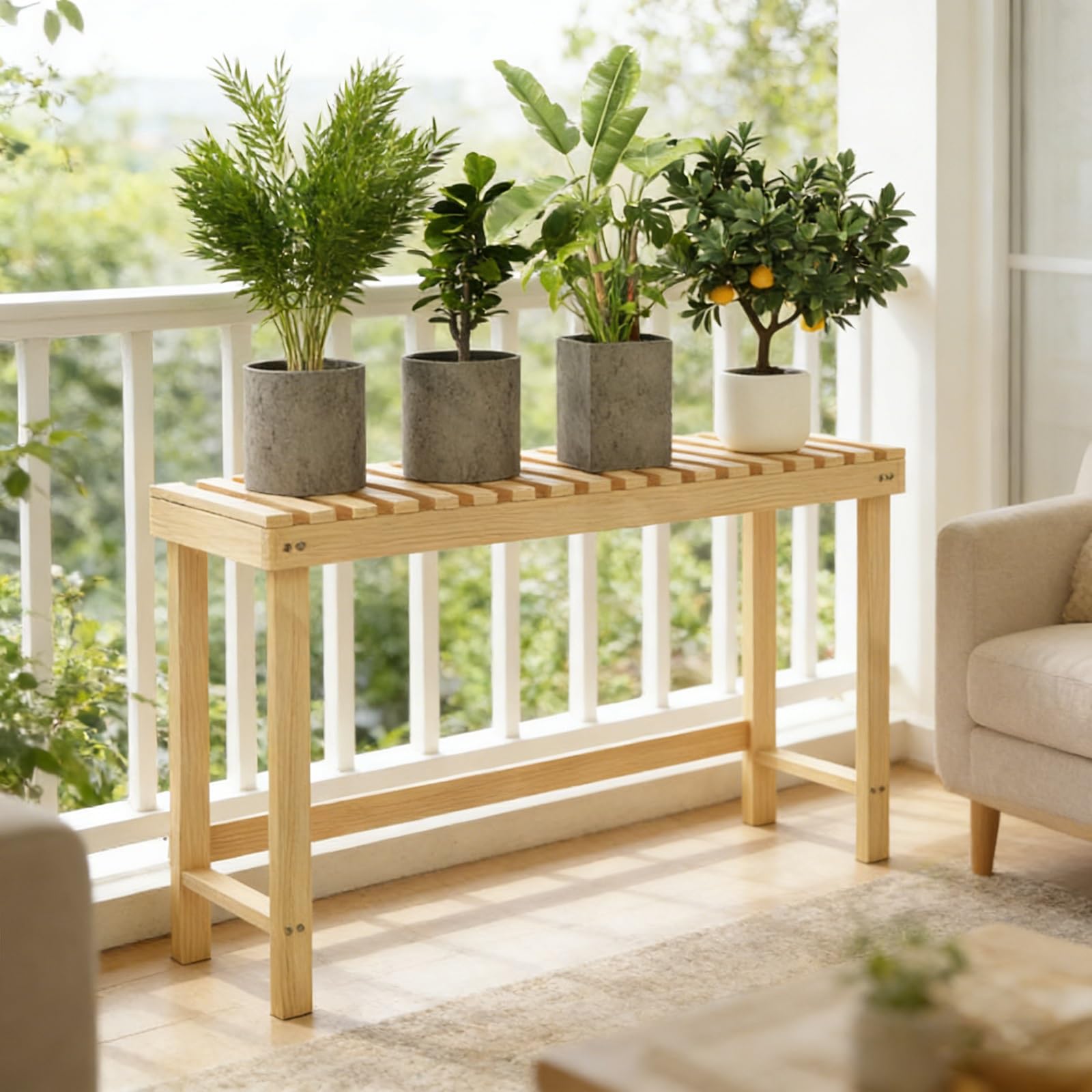 Estantería Para Plantas Expositor Macetas Para Jardín Interior Exterior Banco Largo De Un Solo Nivel Para Sala De Estar Balcón Pasillo Entrada Estante Almacenamiento Madera(Wood,98*25*30cm)