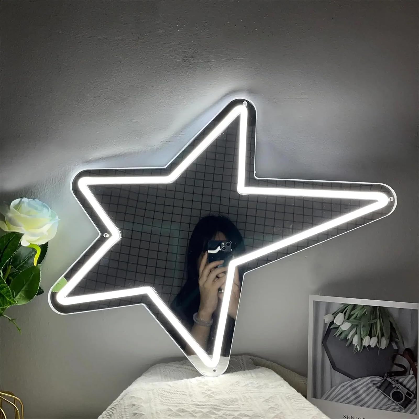 Panneau Lumineux néon Miroir étoile pour décoration Murale, USB, LED, pour la Maison, la Chambre à Coucher, Les Jeux, Les fêtes de Filles, Les Chambres d'enfants, veilleuse