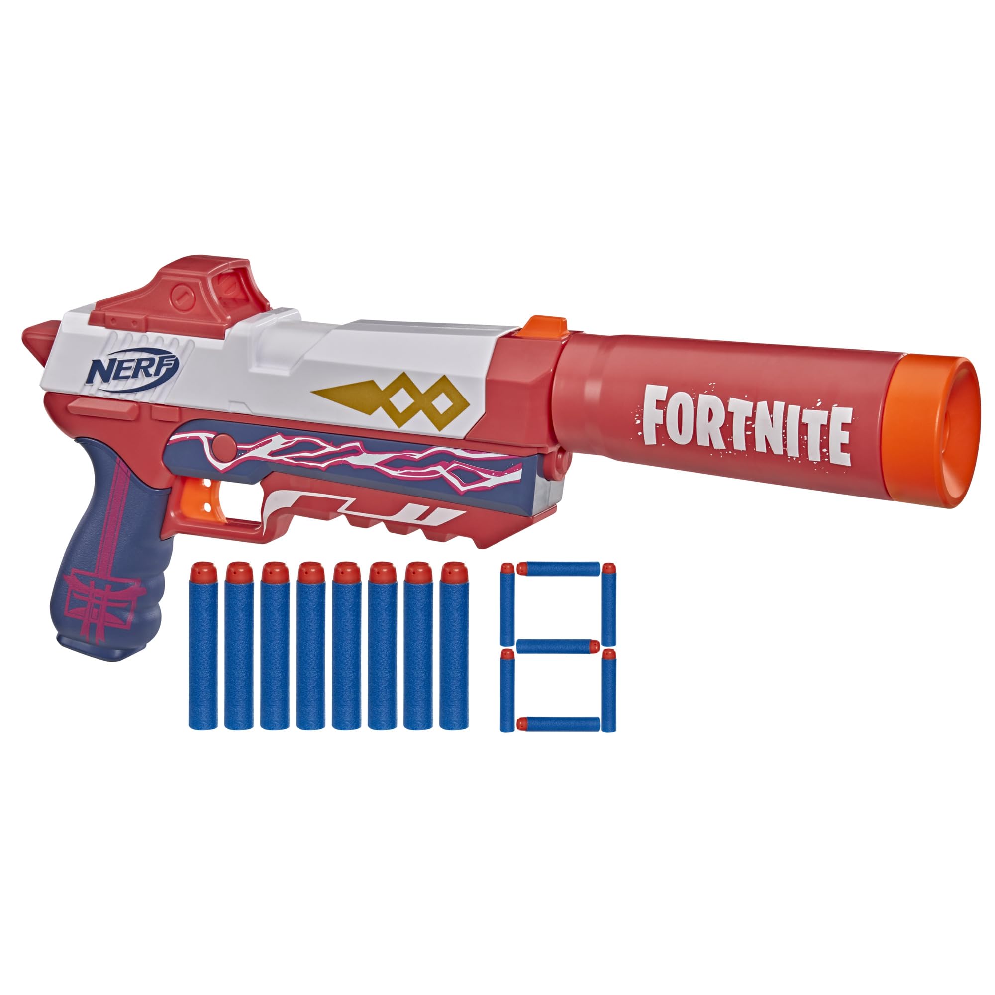 Nerf Fortnite SP-Drift OG Dart Blaster, 3-Dart Internal Clip, 8 Nerf Elite Foam Darts, Removable Barrel, Presents For Children Aged 8+