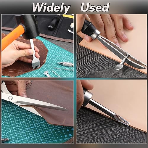 Miniatura 4 de Kit de trabajo de cuero de 328 piezas, herramientas de trabajo de cuero con manual - Herramientas de sellado, kit de costura y remaches para