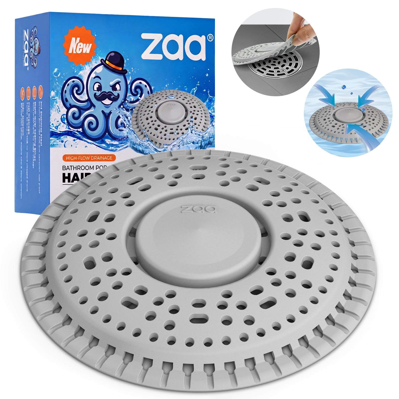 Zaa Shower Drain Hair Catcher Silicone Flat Floor Strainer Protector