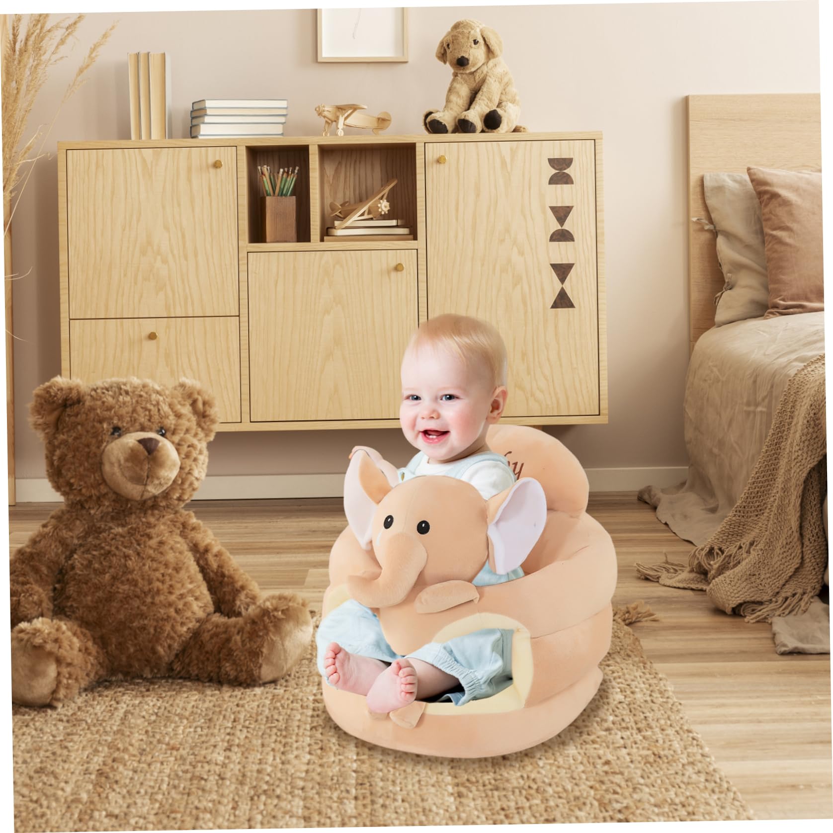 Babysitz 45 cm (17, 7 Zoll) niedlicher Elefanten-Sitz zum Sitzenlernen mit verdickter Stützplatte weich und elastisch für Kleinkinder