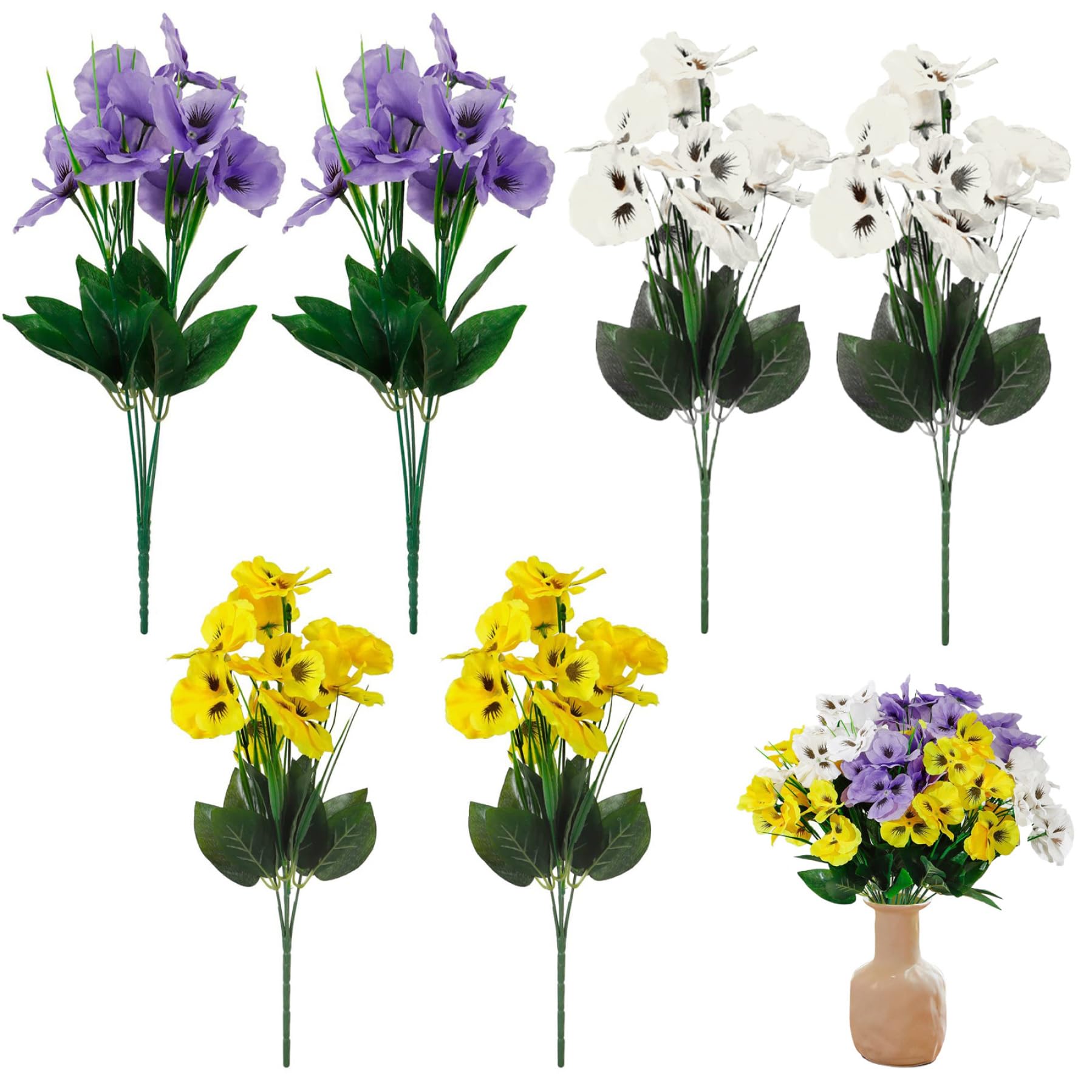 Pensées artificielles pour l'extérieur : lot de 6 fausses fleurs multicolores