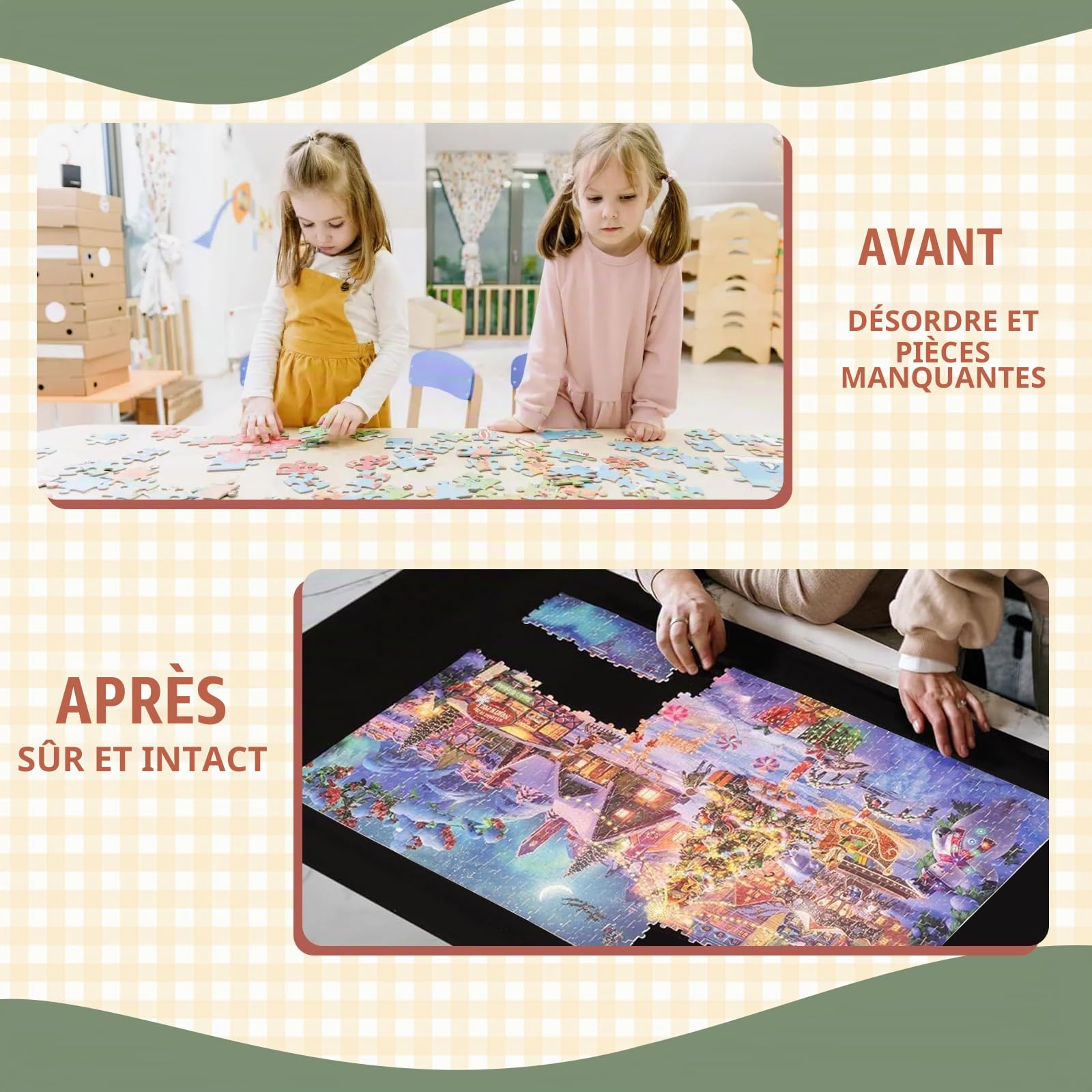 Tapis Puzzle Rouleau Feutre 116×66 cm, 1500 Pièces | Antiglisse Tapis de Rangement Portable