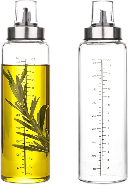 hotder Cooking Oil Bottles with Drizzlers, 17oz/500ml(2-Pack) Glass Olive Oil Bottles - Wide Neck Easy to Fill & Clean,Leak-proof Oil Dispenser for Kitchen Olive Oil/Vinegar