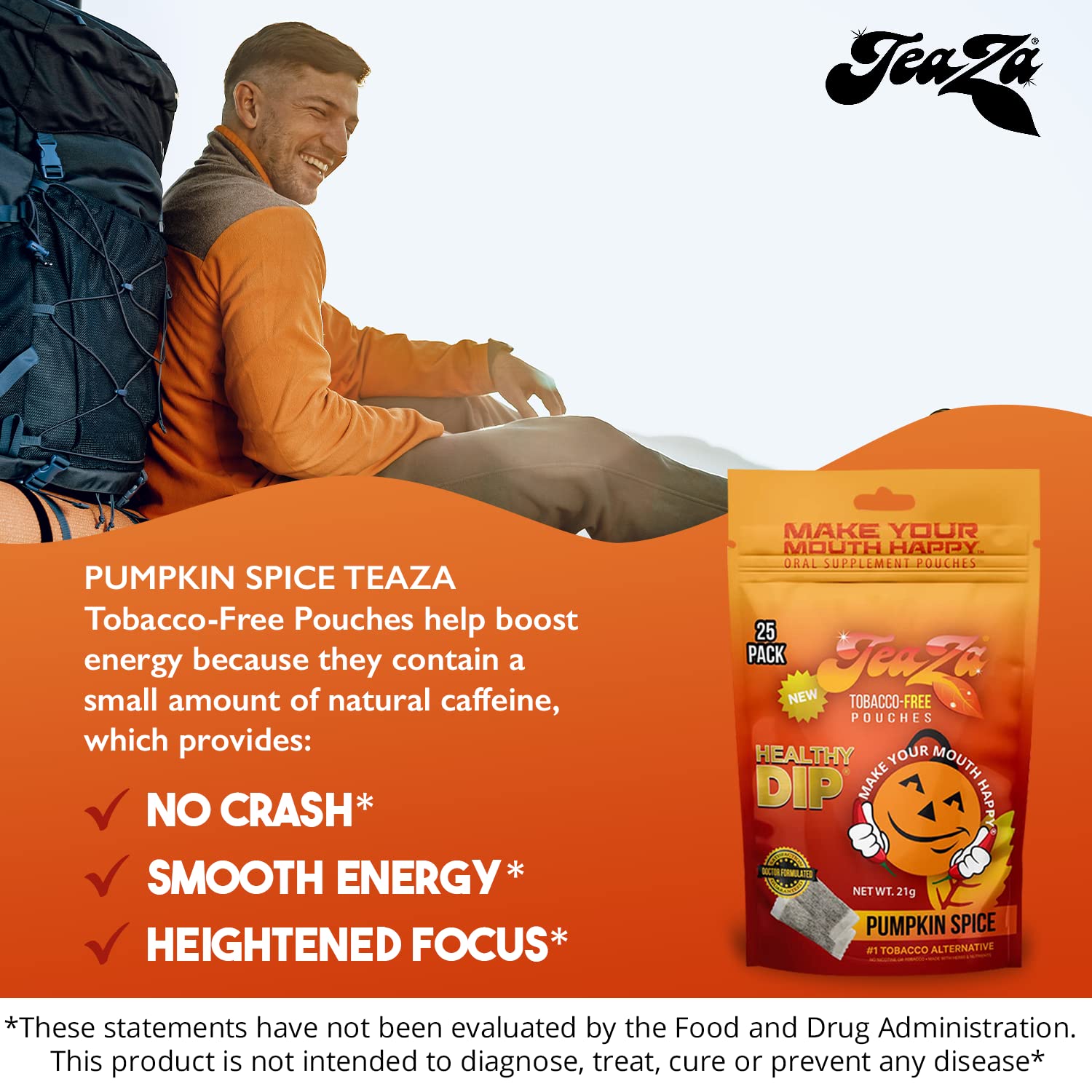 Teaza Energy Pouches, Chewing Tobacco Alternative Nicotine Free, Smokeless  Alternative Snuff & Healthy Dip Pumpkin Spice Flavor