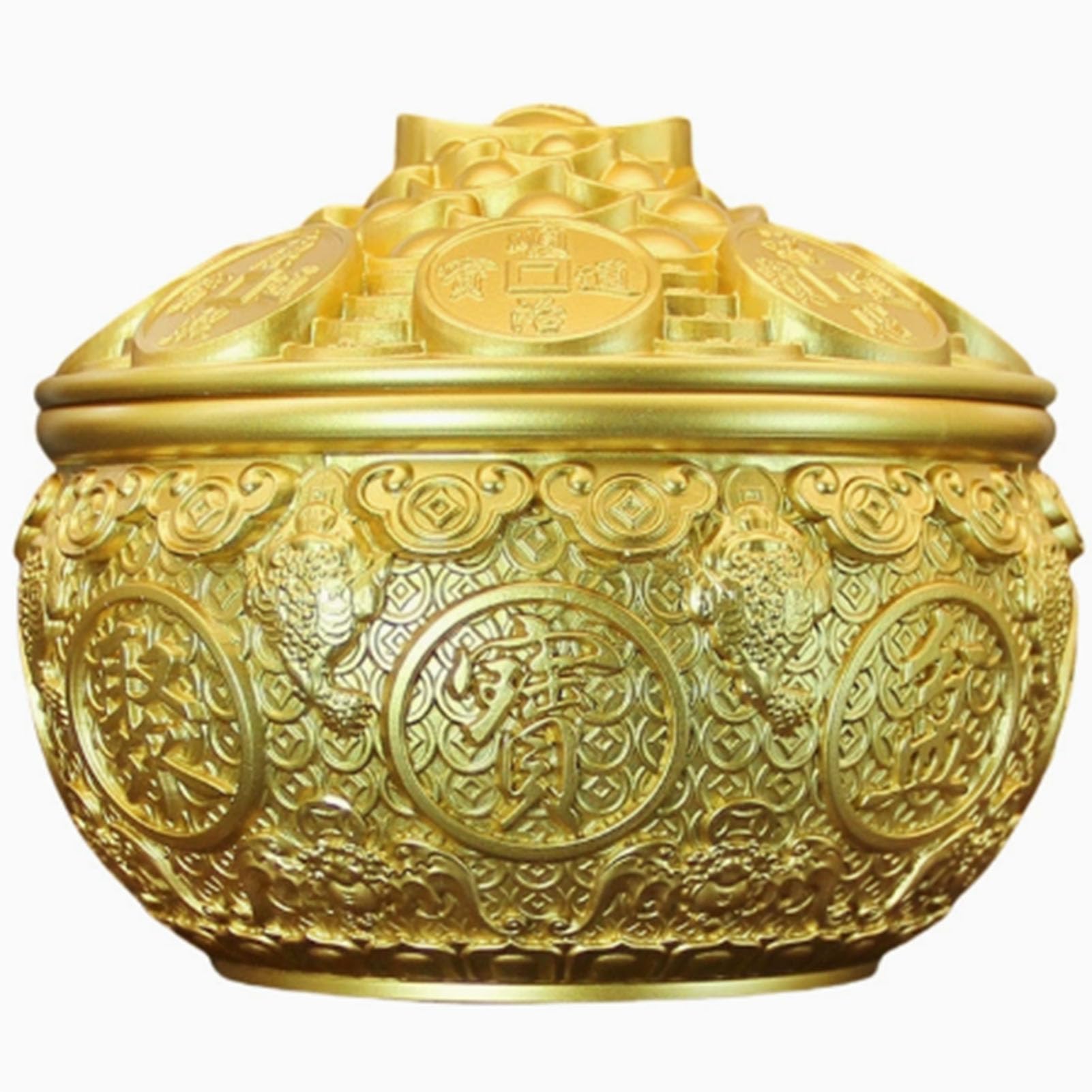 Miska na skarby Feng Shui ze złotego mosiądzu - ręcznie robiony symbol bogactwa i obfitości, elegancki metalowy wystrój na biurko w domu Medytacja Ołtarz centralny,9CM
