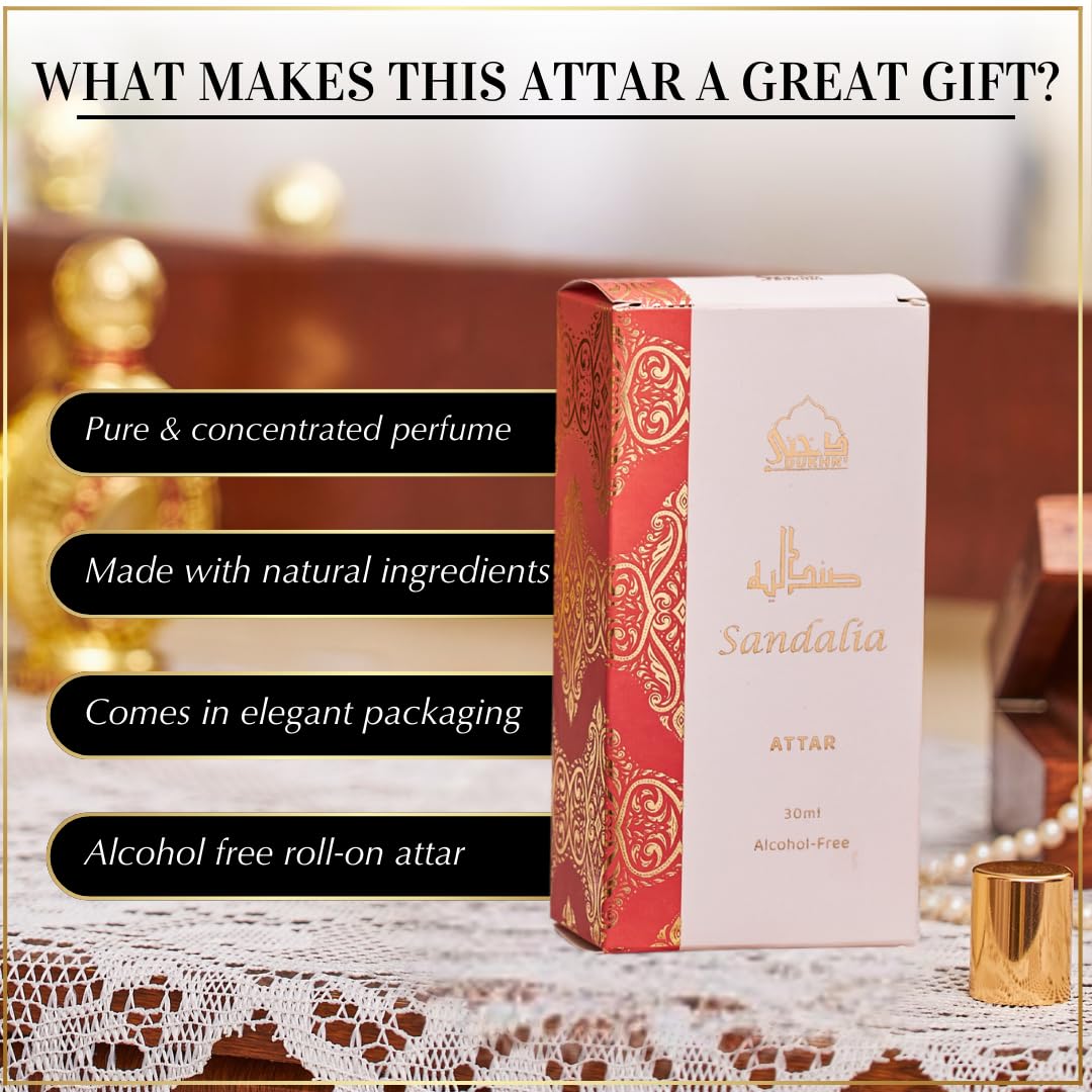 Dukhni Sandalia Attar Oil Arab perfume oils for men and women | 30ml Pure roll on perfume, sandal, sandalwood oil fragrance | Eid, Ramadan Hampers & Gifts, Vegan Islamic Scents - Image 5