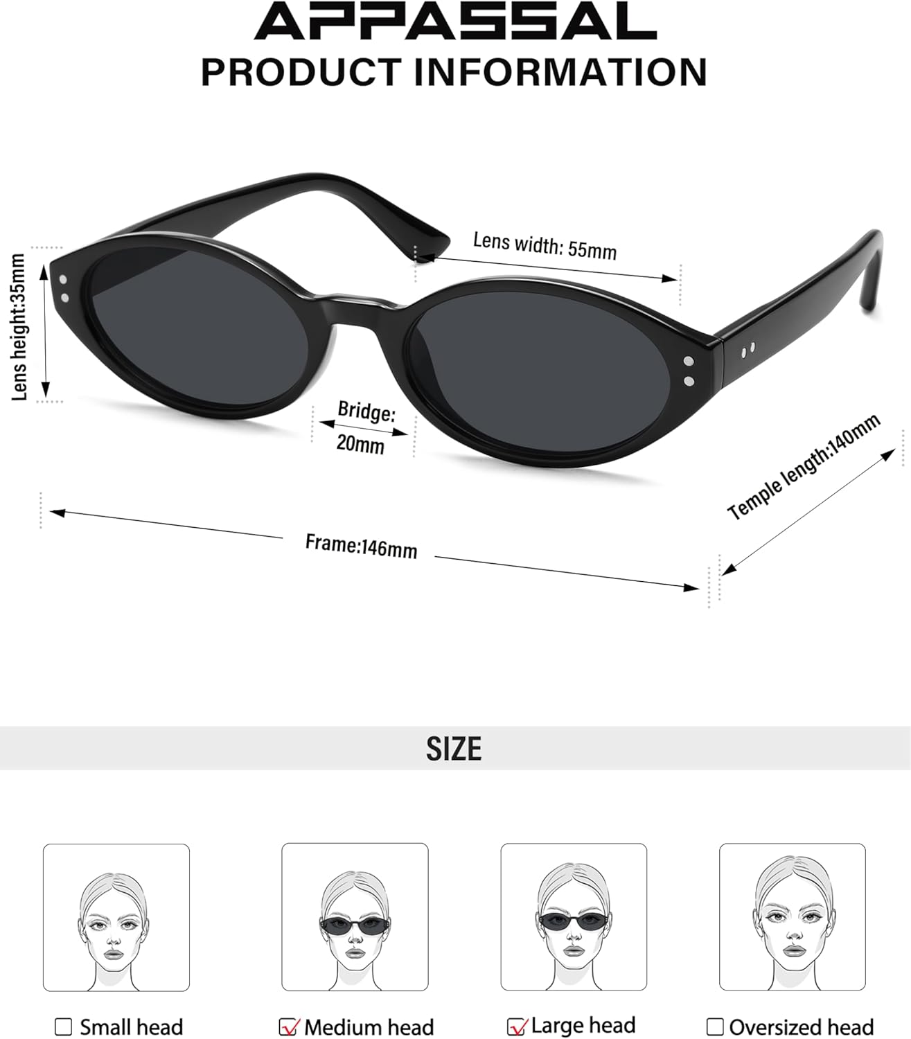 Retro Oval Polarized Sunglasses for Women Chic Cat Eye Trendy 90s Shades UV400 Protection AP3743 - Image 4