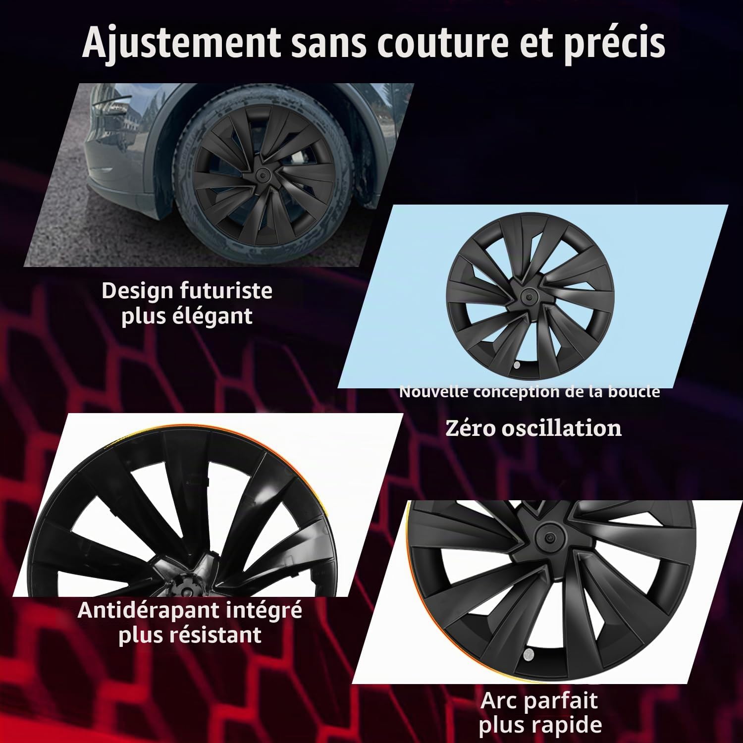 Arcoche Model Y 2025 2026 Juniper 19 Pouces Couvertures de Roues 4 Pcs Protecteur de Jante Model Y Juniper Hubcaps Matériel ABS Couvertures de Roues Enjoliveurs(Style d'usine Original-Noir Mat)