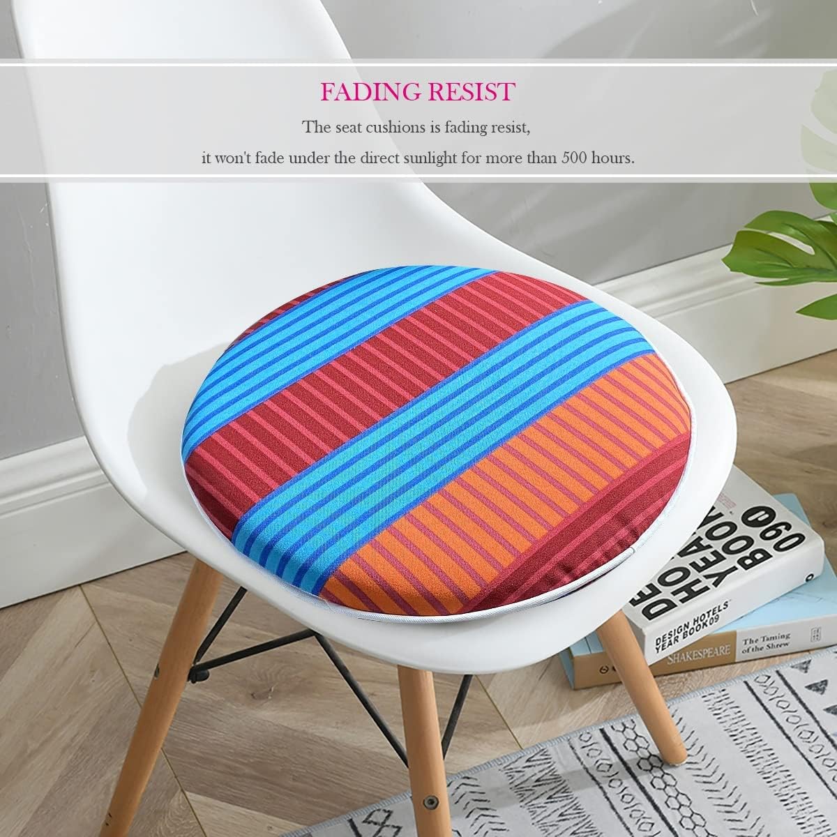 Bistro Chair Cushions Set of 2 Red and Navy Outdoor Seat Cushions 16x16 Inch Striped Round Patio Chair Pads