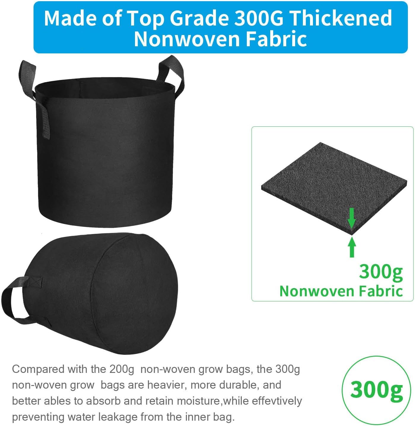 12 Packs 10 Gallon Grow Bags, Heavy Duty 300G Thickened Nonwoven Fabric Plant Pots with Handle - Image 5